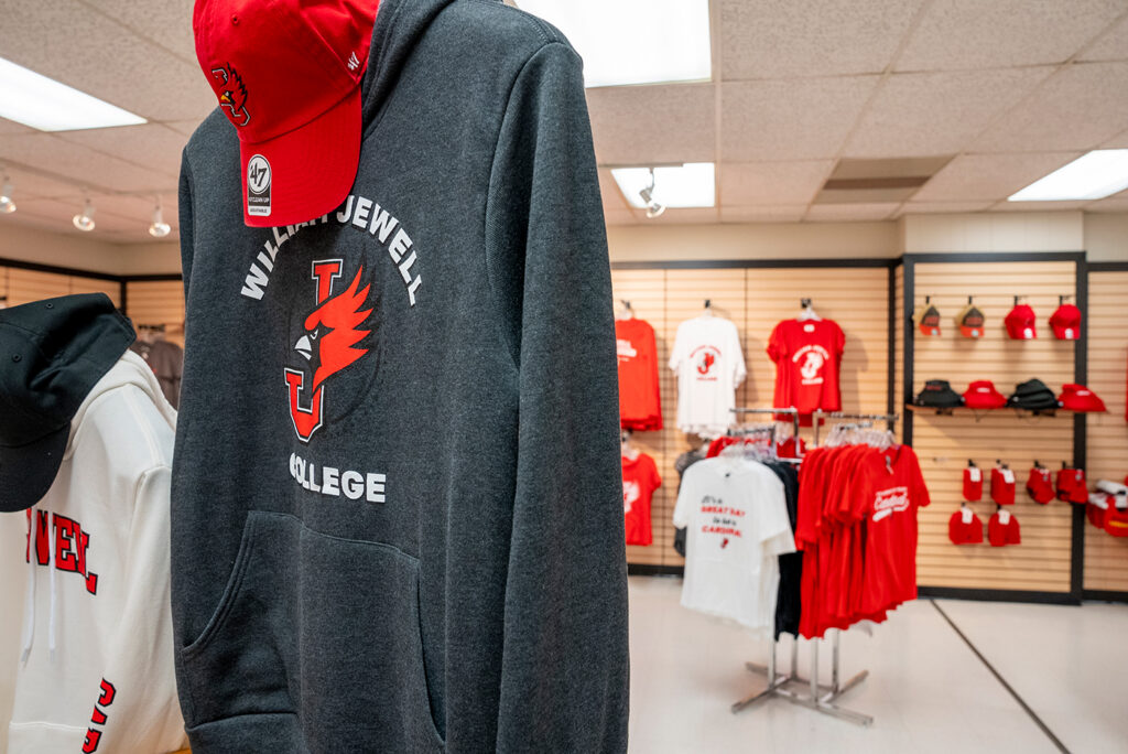 college apparel on display in spirit store