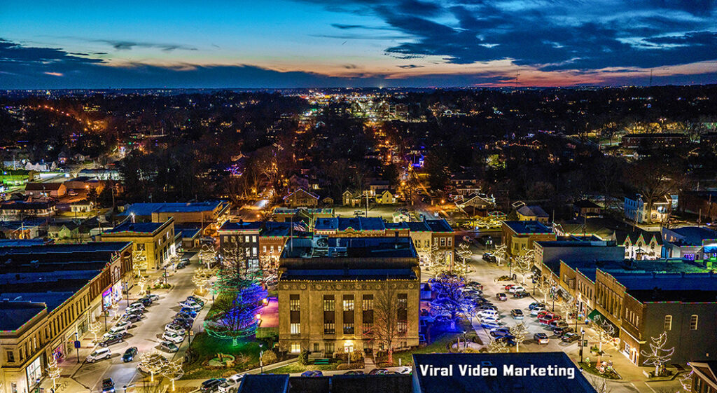 Aerial of Downtown Liberty at night, by Viral Video Marketing