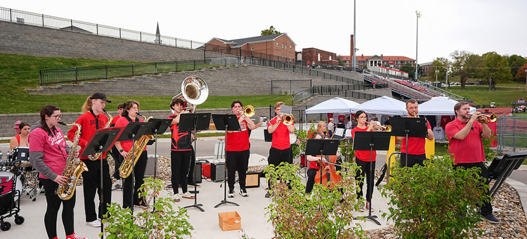 jazz band playing outside at homecoming tailgate