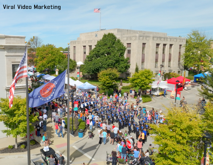 aerial of downtown liberty during parade