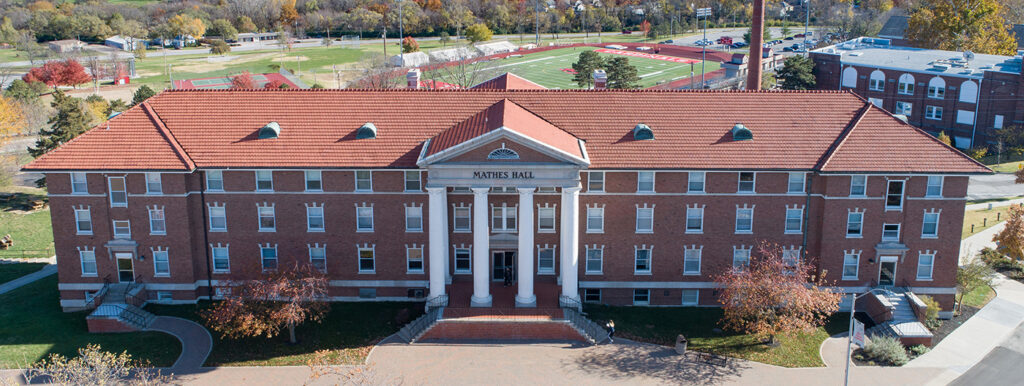 aerial of Mathes residence hall exterior