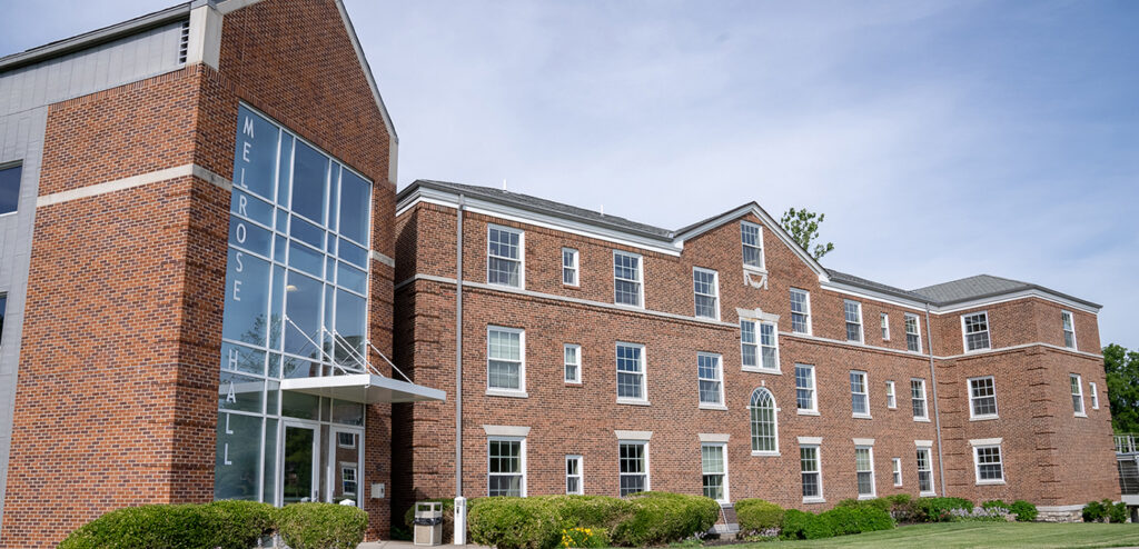 Exterior of brick residence hall, Melrose