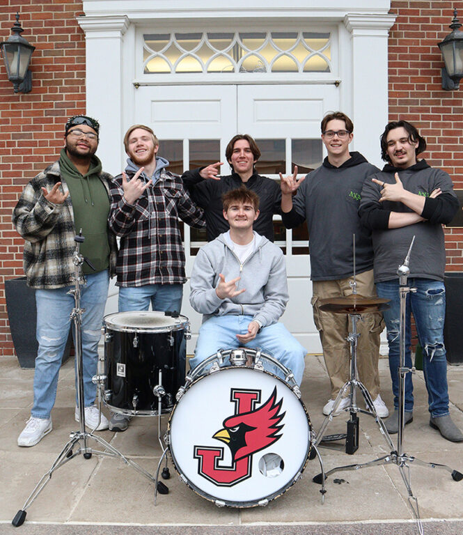 student band with set at outside carnival day
