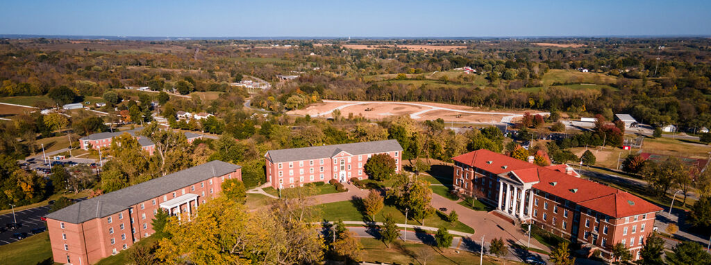 aerial of 3 first year residence halls